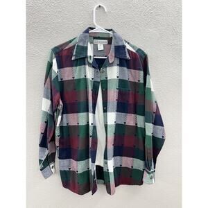 Womens Chrysantheme Plaid Button Up Long Sleeve with Built in Shirt Size Small